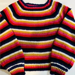 Crave Fame Red and Yellow Crew Neck Sweater Vibrant Stripes